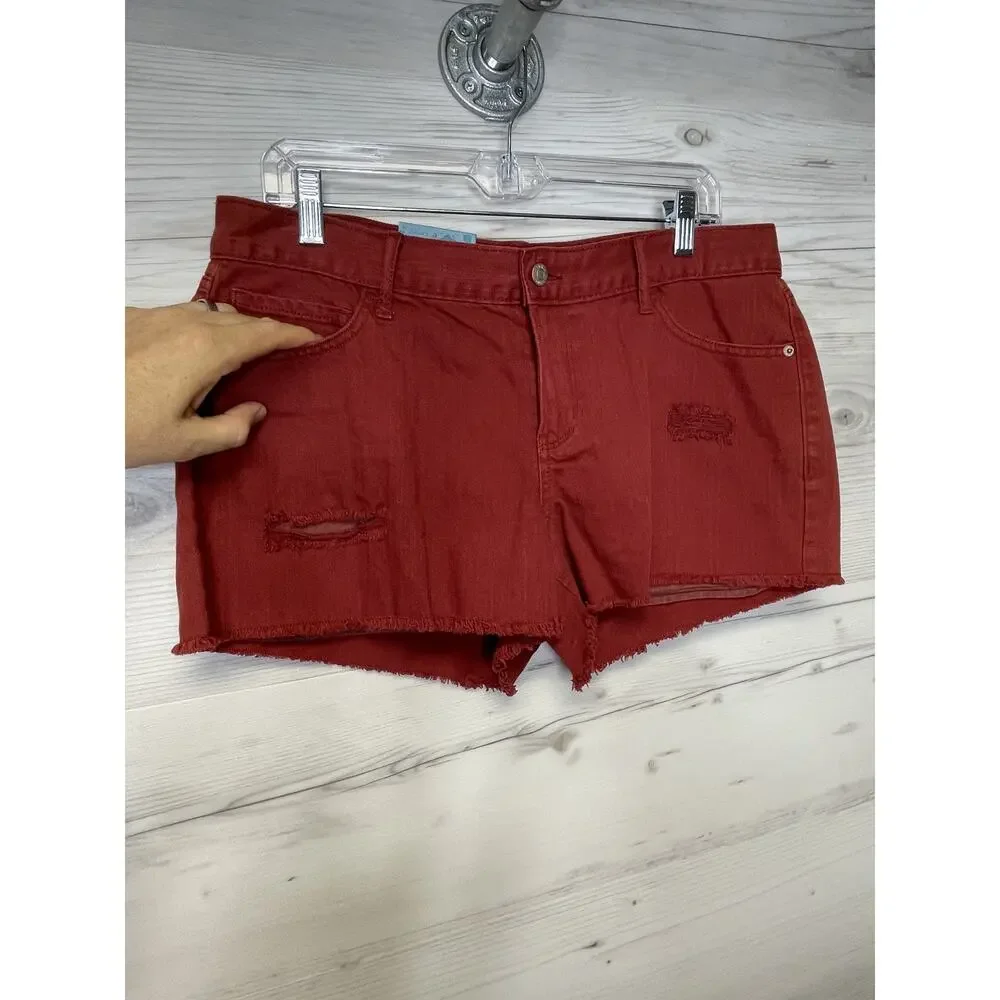 Old Navy Womens 10 Red Cutoff Distressed Shorts Frayed Hem‎ Cotton Sick Beets